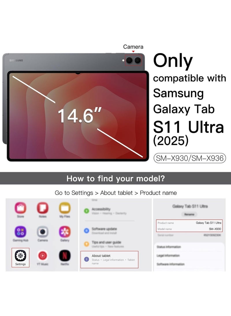 Case for Samsung Galaxy Tab S11 Ultra with S Pen Holder, Soft TPU Tri-Fold Stand Protective Tablet Cover, Auto Wake/Sleep for Tab S11 Ultra 14.6 inches - Image 2