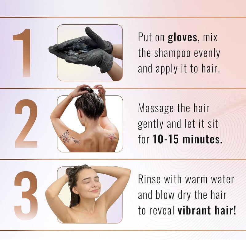 Herbishh Black Color Shampoo for Gray Hair - 3 in 1 Hair Dye Shampoo, 100% Grey Coverage, Pack of 15 (30ml each) - Image 3