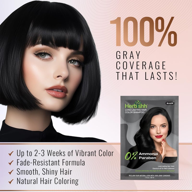 Herbishh Black Color Shampoo for Gray Hair - 3 in 1 Hair Dye Shampoo, 100% Grey Coverage, Pack of 15 (30ml each) - Image 5