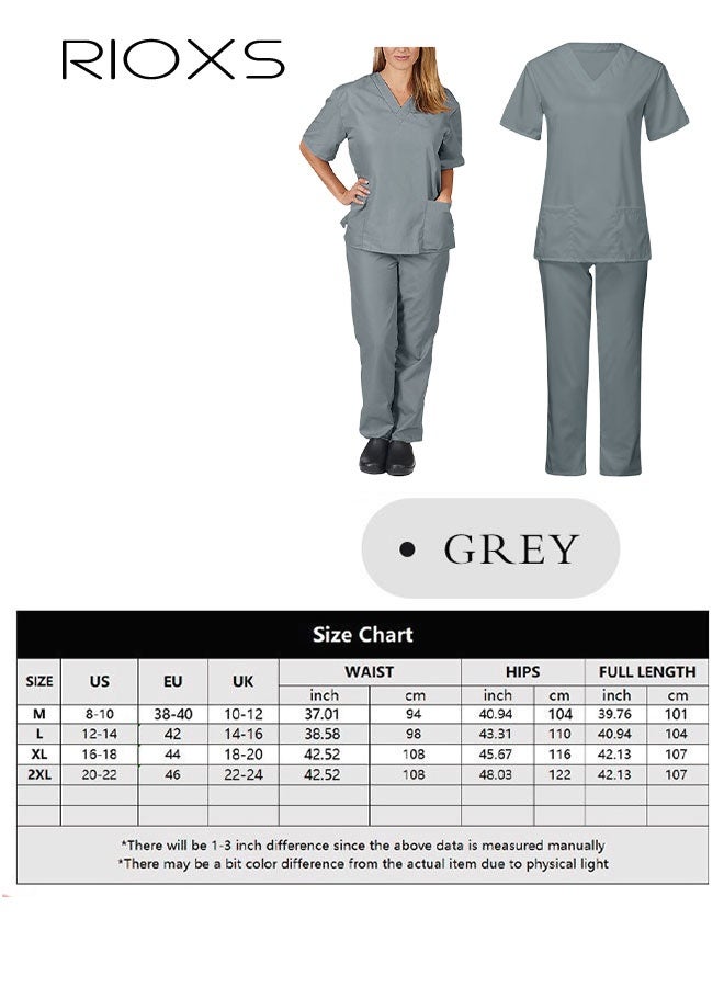 RIOXS Unisex Medical Uniform Scrubs Women And Men Scrubs Set Medical Scrubs Short Sleeve Top And Pants, Soft Grey Stretch V-Neck Top, Hospital Nurse Scrubs Set, Dentist Clinic Uniform Unisex, Pharmacy Technician Workwear - Image 4