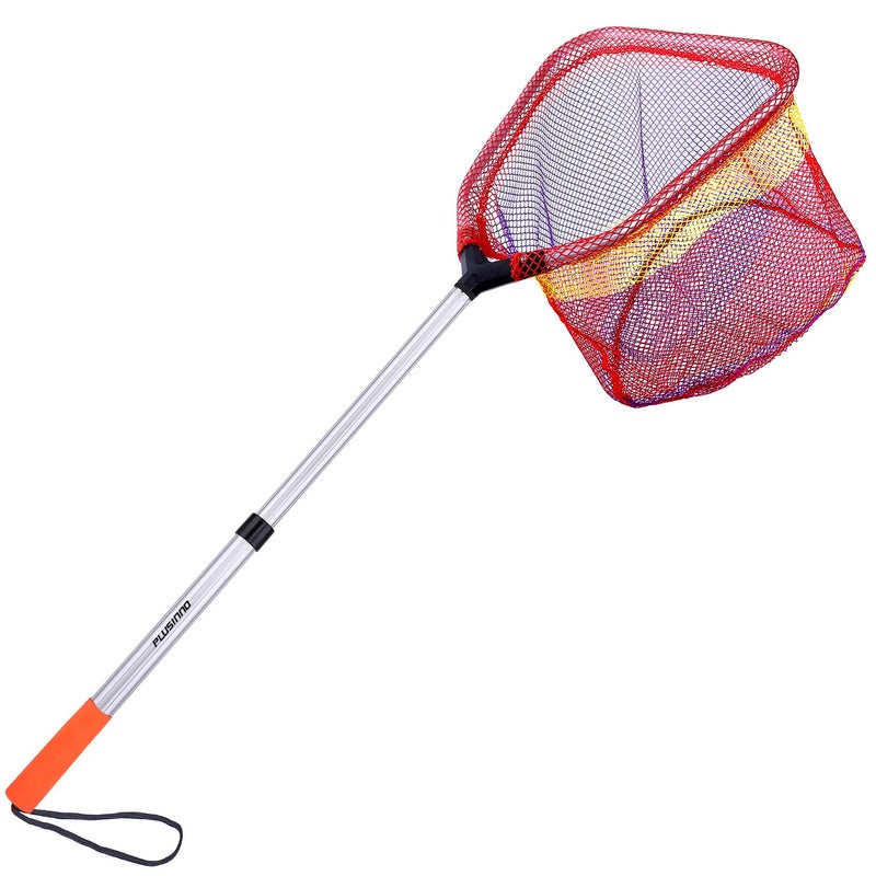 PLUSINNO Kids Fishing Net Telescopic Lightweight Landing Net with Aluminum Pole Handle and Nylon Mesh Catch and Release Net for Kids Youth Outdoor