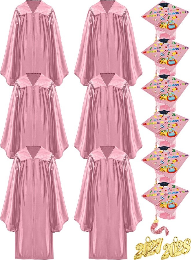 Restroma 6 Set Kindergarten Graduation Cap and Gown with Tassel Graduation Costume Set for Preschool Photo Props Party Supplies (Pink, Size 30 (115-122 cm)) - Image 1