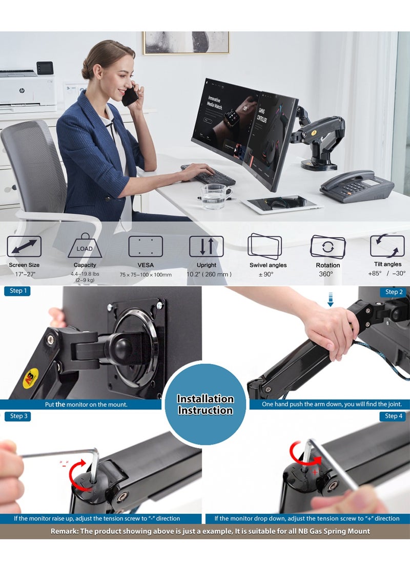 NB NORTH BAYOU - Dual Monitor Desk Mount Stand for Two Screens 17-27 Inch with 4.4~19.8lbs Load Capacity for Each Display,Full Motion Swivel Computer Monitor Arm S400 - Image 1