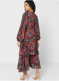 WAREHOUSE Floral Print Pleated Tiered Dress  - Image 2