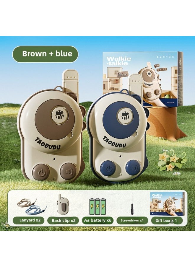 Tao Dudu Children's Walkie-talkie Parent-child Wireless Pager Outdoor 3KM Two Small Educational Toys Wholesale-Color:[500 M] Dinosaur Walkie-talkie Pair [khaki Brown + Ocean Blue] Gift Anti-lost Lanyard + Battery Screwdriver + Back Clip  - Image 1
