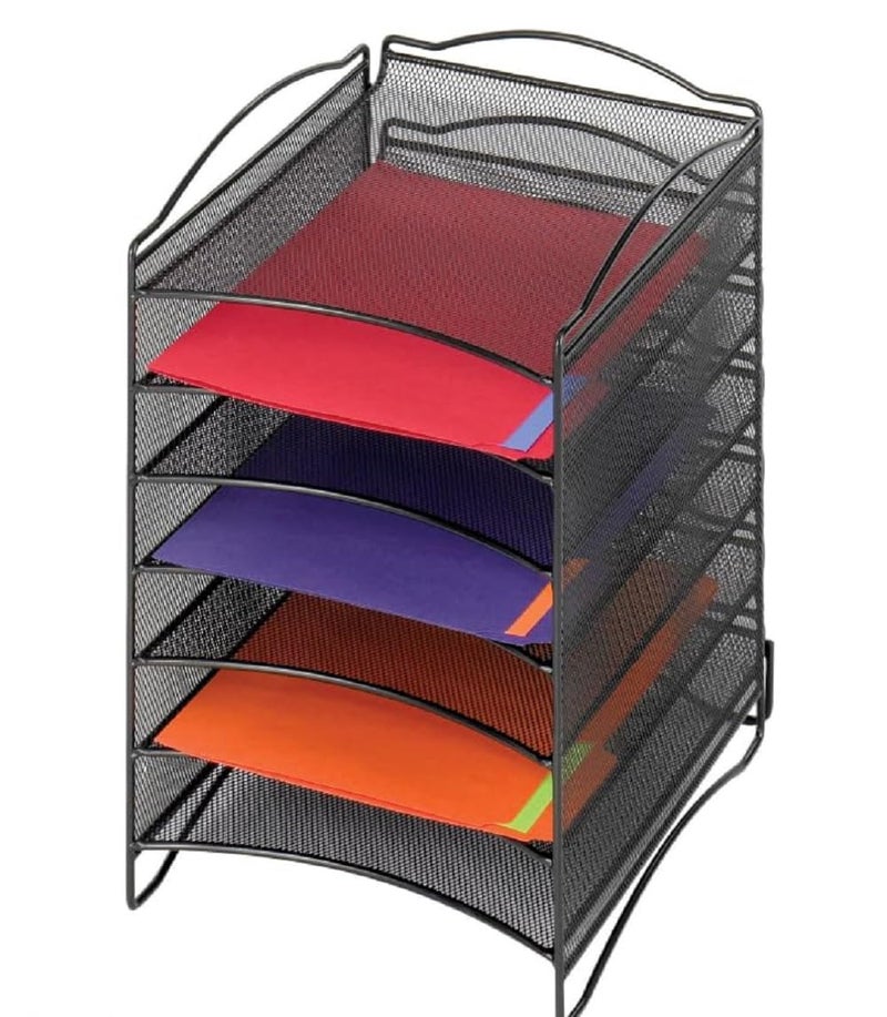 Safco Onyx Mesh Steel Literature Organizer 6 Compartments Black Increase Efficiency Convenience in Home Office ClassroomsDesktop or Tabletop