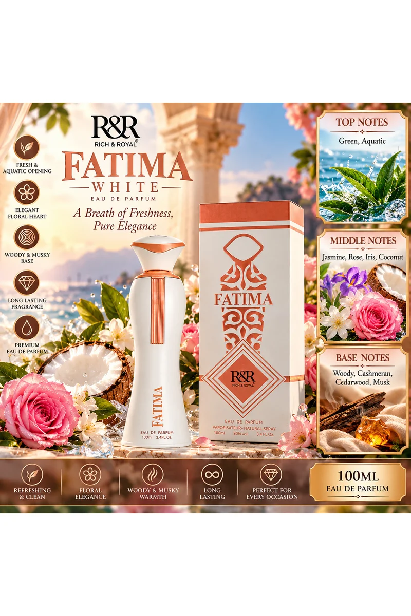 محبوب للعطور Fatima White Eau de Parfum 100ml | Fresh, Floral & Woody Fragrance | Pure Elegance
