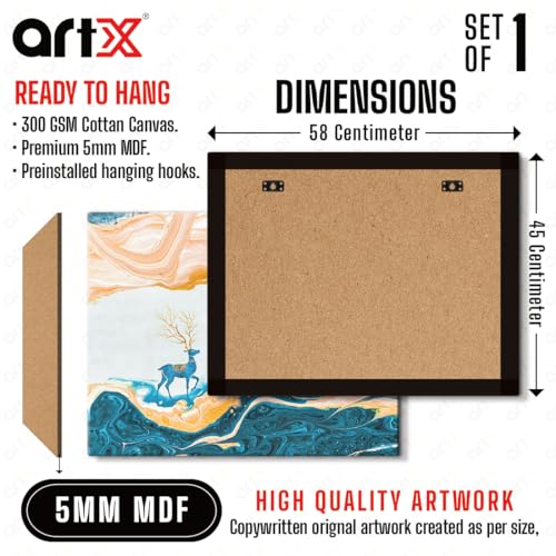 ArtX Canvas Deer Painting, Big Size Scenery, Abstract Painting, Painting for Living Room Bedroom, Multicolor, Nature, 58.0 X 45.0 cm, Set of 1 - Image 3