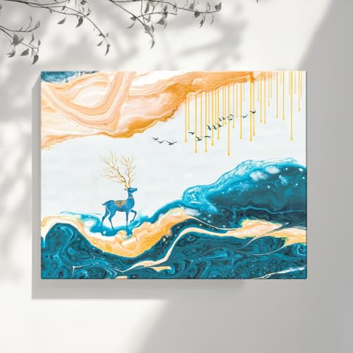 ArtX Canvas Deer Painting, Big Size Scenery, Abstract Painting, Painting for Living Room Bedroom, Multicolor, Nature, 58.0 X 45.0 cm, Set of 1 - Image 2