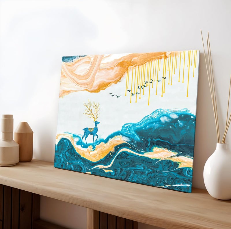 ArtX Canvas Deer Painting, Big Size Scenery, Abstract Painting, Painting for Living Room Bedroom, Multicolor, Nature, 58.0 X 45.0 cm, Set of 1 - Image 4