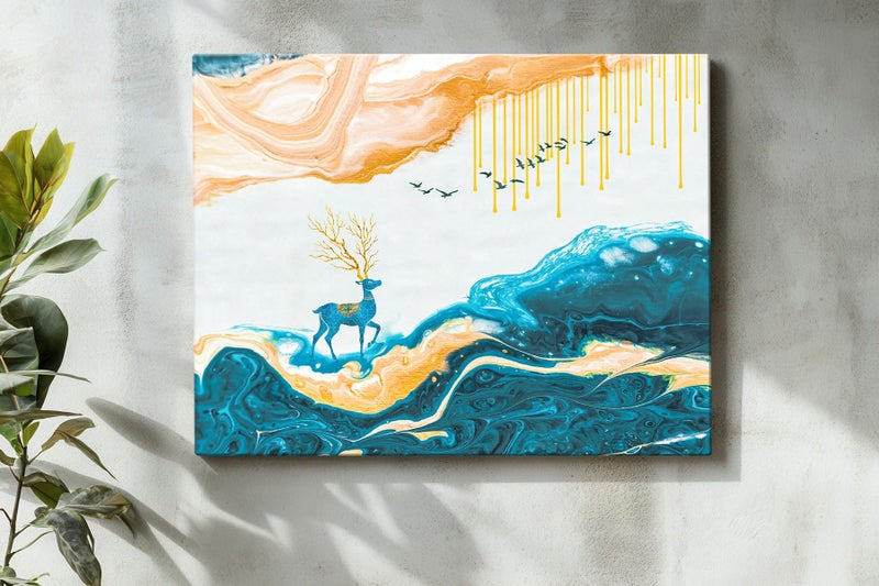 ArtX Canvas Deer Painting, Big Size Scenery, Abstract Painting, Painting for Living Room Bedroom, Multicolor, Nature, 58.0 X 45.0 cm, Set of 1 - Image 5