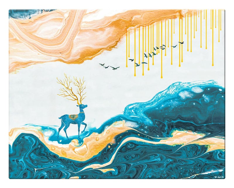 ArtX Canvas Deer Painting, Big Size Scenery, Abstract Painting, Painting for Living Room Bedroom, Multicolor, Nature, 58.0 X 45.0 cm, Set of 1 - Image 1