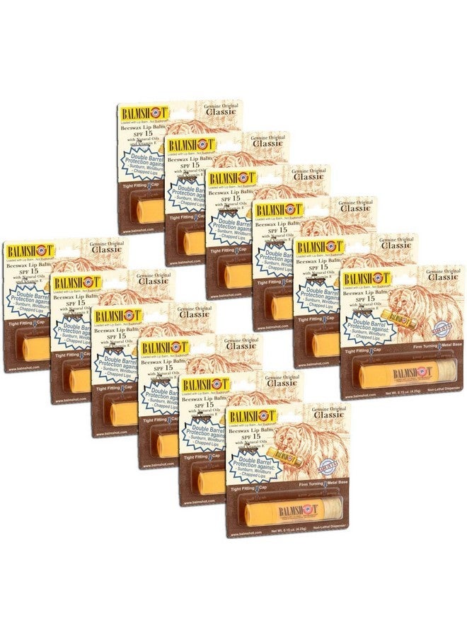 Pack of 12 - Balmshot Genuine Original Classic Beeswax Lip Balm, SPF 15, 0.15 oz
