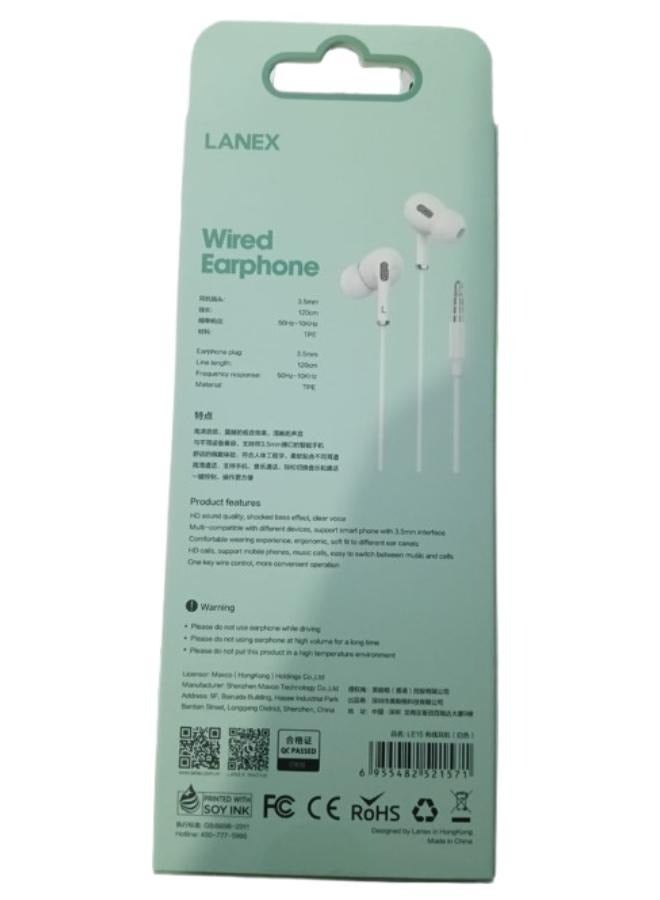 LANEX In-ear Wired Earphones with Mic White - Image 3