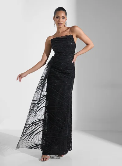 evening dresses bahrain Women's Elegant Luxury Satin & Mesh Evening Gown