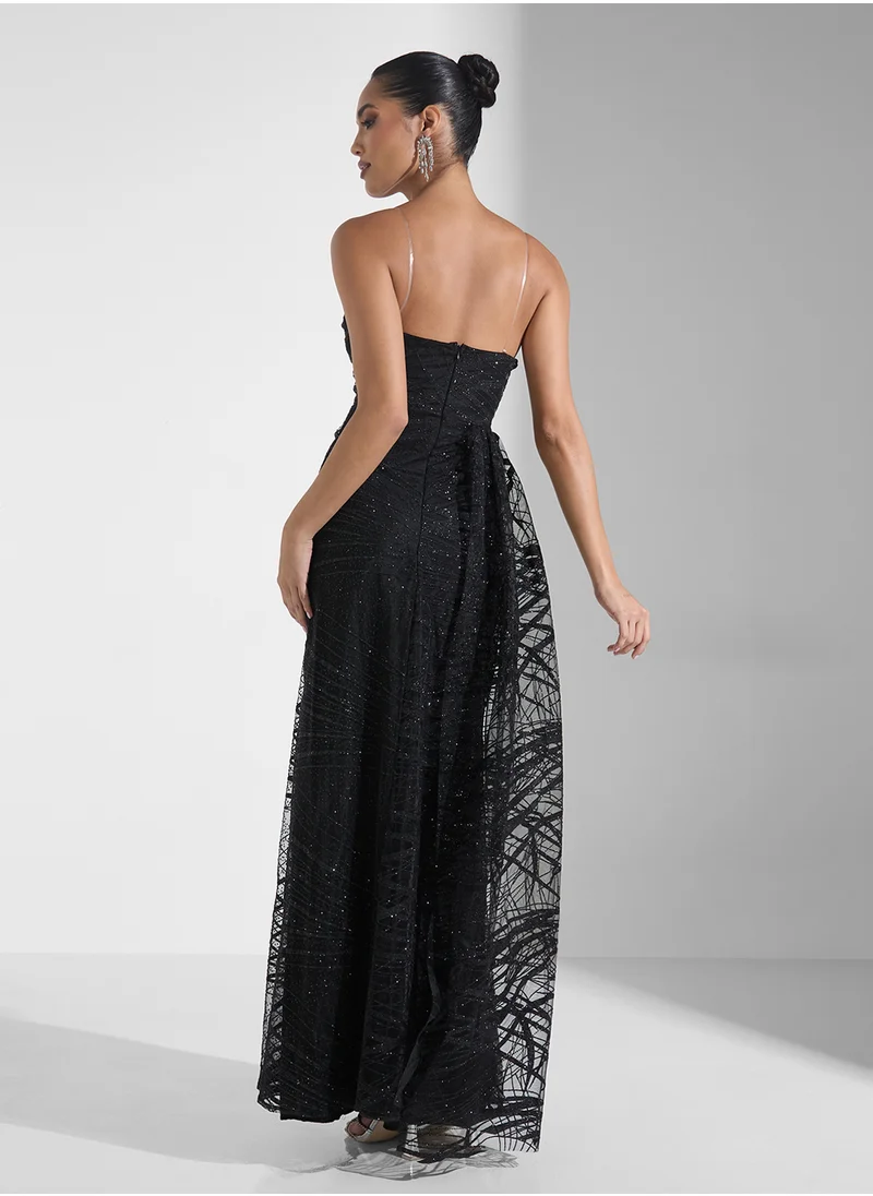 Namshi x Embellished Bandeau Dress With Slit