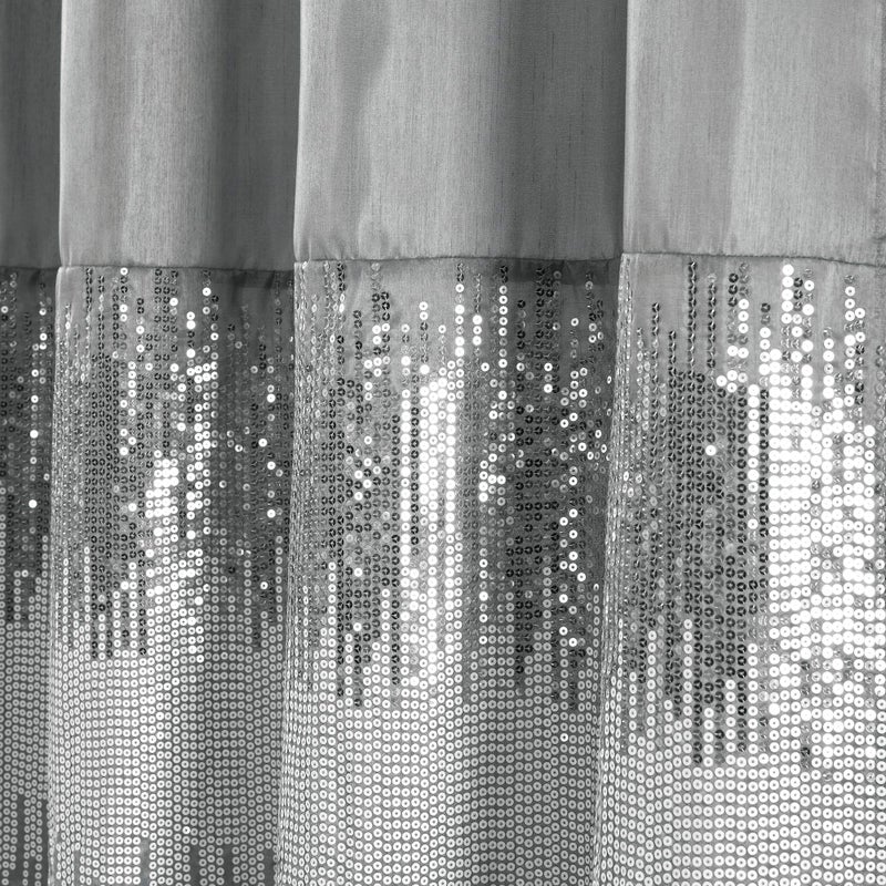 Lush Decor Night Sky Shower Curtain, Single, 72" W x 72" L, Gray & White - Sequin Shower Curtain - Sparkly Color Block Bath Curtain - Modern Glam Bathroom Decor - Image 2