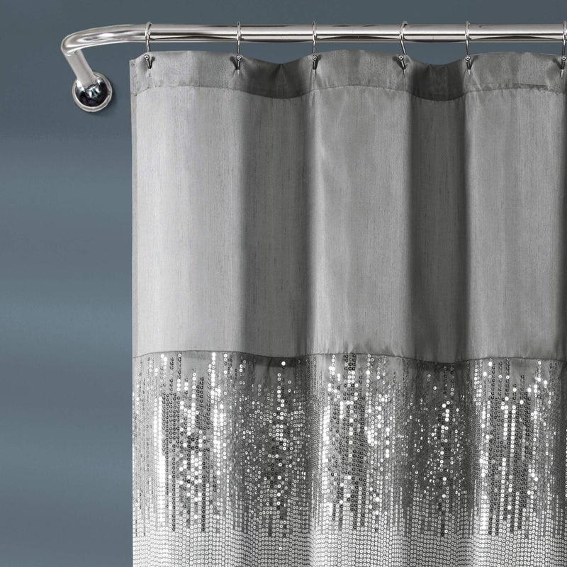 Lush Decor Night Sky Shower Curtain, Single, 72" W x 72" L, Gray & White - Sequin Shower Curtain - Sparkly Color Block Bath Curtain - Modern Glam Bathroom Decor - Image 4