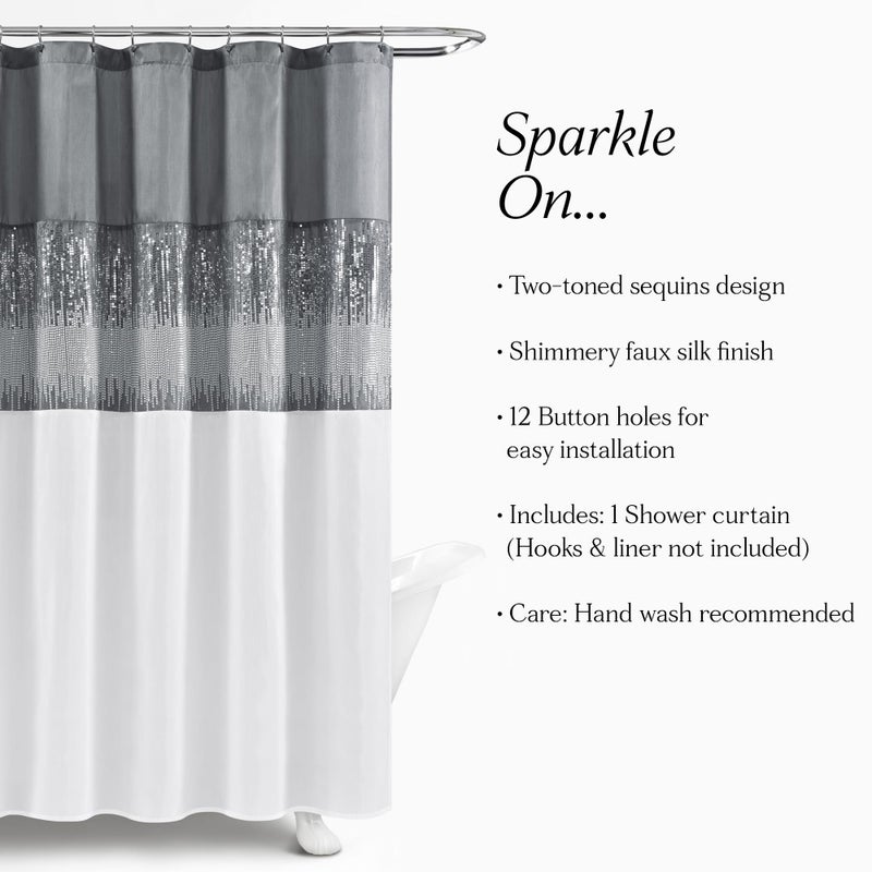 Lush Decor Night Sky Shower Curtain, Single, 72" W x 72" L, Gray & White - Sequin Shower Curtain - Sparkly Color Block Bath Curtain - Modern Glam Bathroom Decor - Image 5