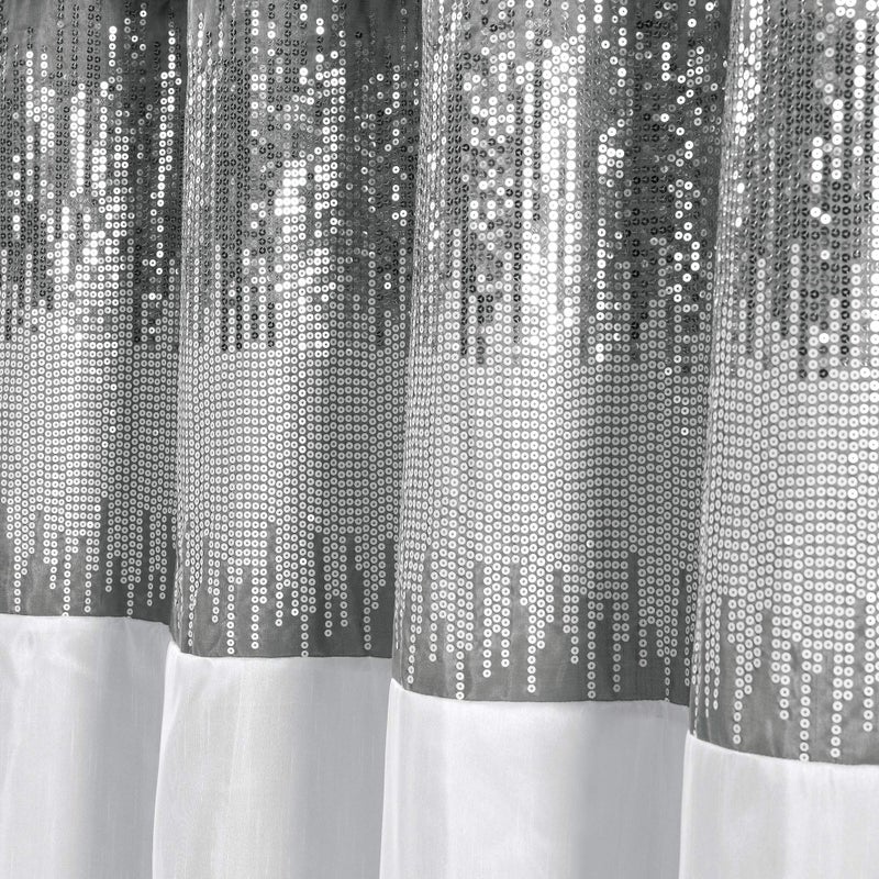 Lush Decor Night Sky Shower Curtain, Single, 72" W x 72" L, Gray & White - Sequin Shower Curtain - Sparkly Color Block Bath Curtain - Modern Glam Bathroom Decor - Image 3