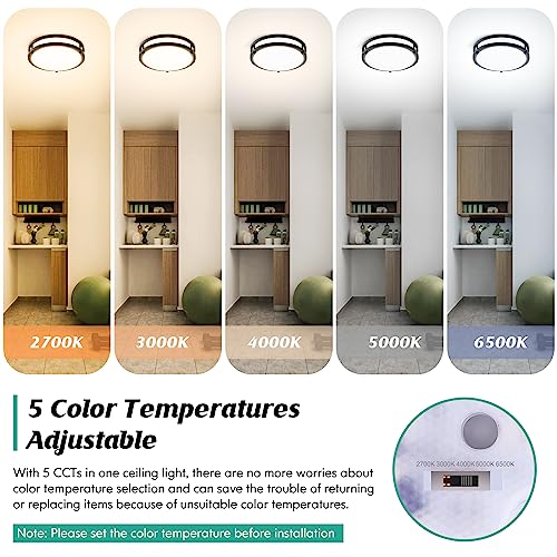 Brightever Flush Mount Ceiling Light Black, 30W 4000Lm 5CCT Dimmable LED Ceiling Light Fixture, 2700K/3000K/4000K/5000K/6500K Adjustable 10 Inch for Hallway Bedroom Bathroom Kitchen Closet Offices, Set of 2 - Image 3