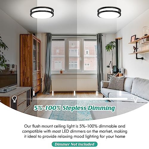 Brightever Flush Mount Ceiling Light Black, 30W 4000Lm 5CCT Dimmable LED Ceiling Light Fixture, 2700K/3000K/4000K/5000K/6500K Adjustable 10 Inch for Hallway Bedroom Bathroom Kitchen Closet Offices, Set of 2 - Image 5