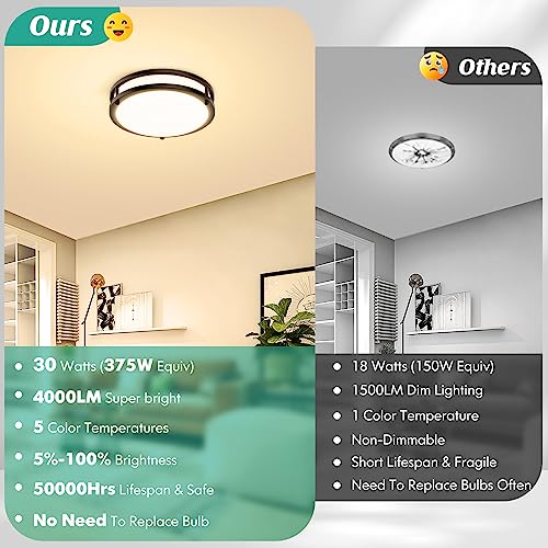 Brightever Flush Mount Ceiling Light Black, 30W 4000Lm 5CCT Dimmable LED Ceiling Light Fixture, 2700K/3000K/4000K/5000K/6500K Adjustable 10 Inch for Hallway Bedroom Bathroom Kitchen Closet Offices, Set of 2 - Image 4