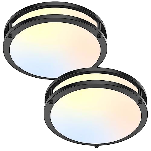 Brightever Flush Mount Ceiling Light Black, 30W 4000Lm 5CCT Dimmable LED Ceiling Light Fixture, 2700K/3000K/4000K/5000K/6500K Adjustable 10 Inch for Hallway Bedroom Bathroom Kitchen Closet Offices, Set of 2 - Image 1