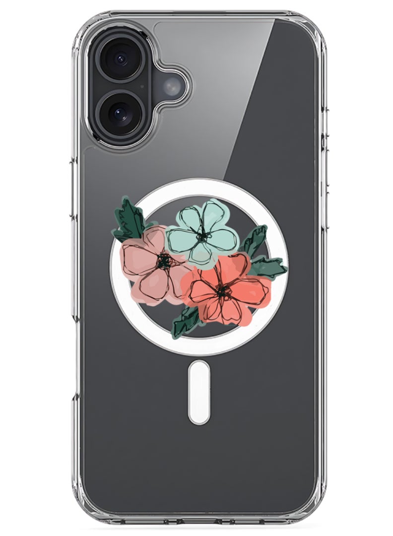 Theodor iPhone 16 Plus Magsafe Magnetic Case for iPhone Compatible with Wireless Charging, Shockproof Phone Bumper Cover - Flowers - Image 1