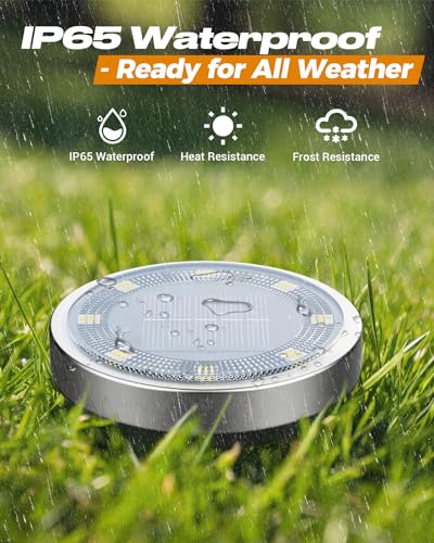 btfarm 16 Pack Solar Ground Lights Outdoor, 8 LED Solar Disc Lights IP65 Waterproof Flat Solar Light, Pathway Lights Solar Powered for Garden Lawn Patio Yard Path Landscape, Cool White - Image 3
