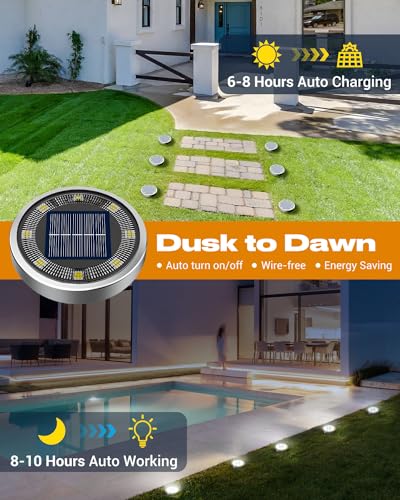 btfarm 16 Pack Solar Ground Lights Outdoor, 8 LED Solar Disc Lights IP65 Waterproof Flat Solar Light, Pathway Lights Solar Powered for Garden Lawn Patio Yard Path Landscape, Cool White - Image 2