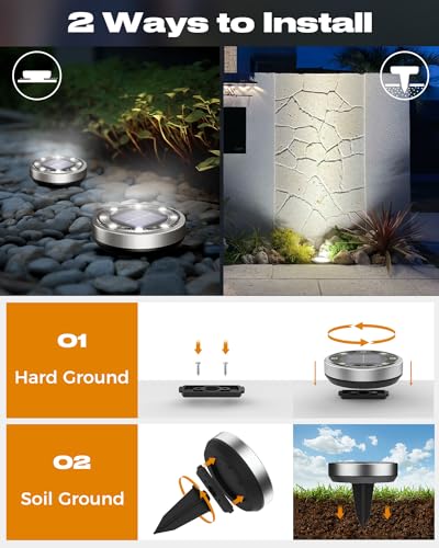 btfarm 16 Pack Solar Ground Lights Outdoor, 8 LED Solar Disc Lights IP65 Waterproof Flat Solar Light, Pathway Lights Solar Powered for Garden Lawn Patio Yard Path Landscape, Cool White - Image 4