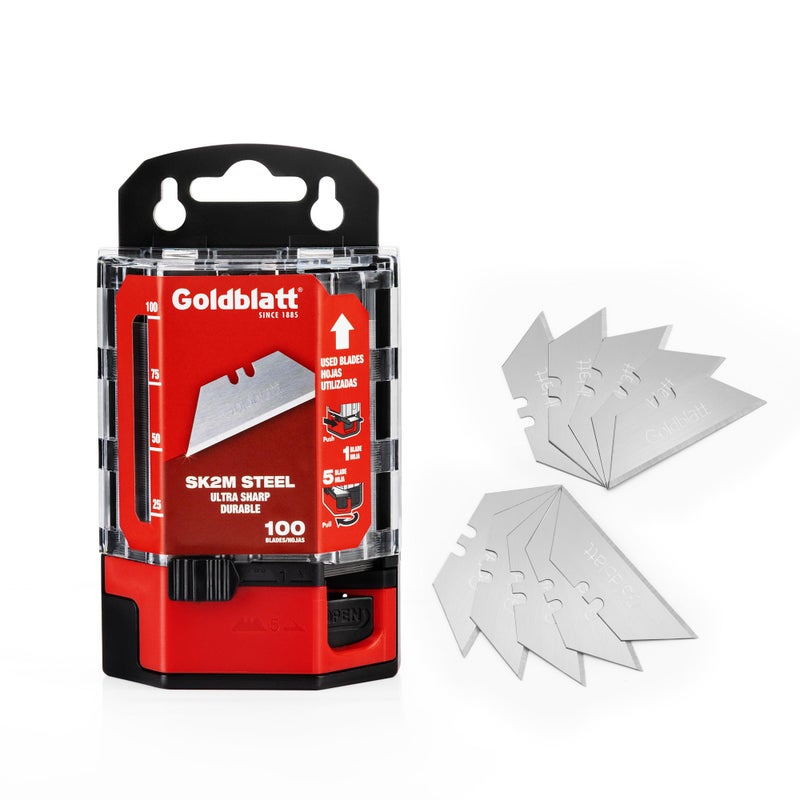 Goldblatt 100-Pack Utility Blades Premium Tempered SK2M Steel with Dispenser (G08283) - Image 1