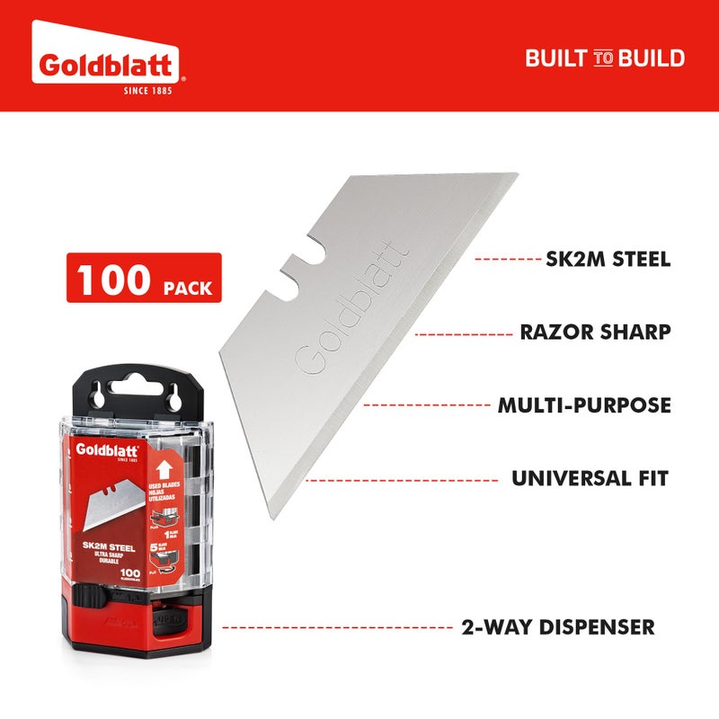 Goldblatt 100-Pack Utility Blades Premium Tempered SK2M Steel with Dispenser (G08283) - Image 2