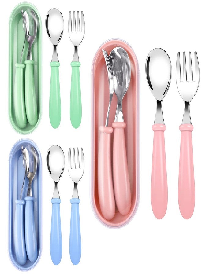 Pengxiaomei Toddler Utensils, Toddler Forks and Spoons,Stainless Steel Baby Utensils Baby Silverware Set with Storage Box for Safe Dining (3 Set with Case) - Image 1