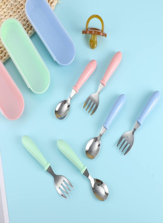 Pengxiaomei Toddler Utensils, Toddler Forks and Spoons,Stainless Steel Baby Utensils Baby Silverware Set with Storage Box for Safe Dining (3 Set with Case) - Image 3