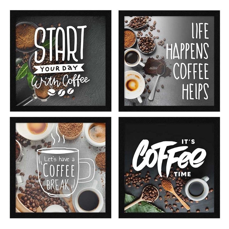 ArtX Kitchen Food Coffee Spices Motivational Funny Quotes Wall Art Painting Framed Posters 20 X 20 inches 100 X 100 inches Each Multicolor Synthetic Wood Set of 4 AXJ00107COF