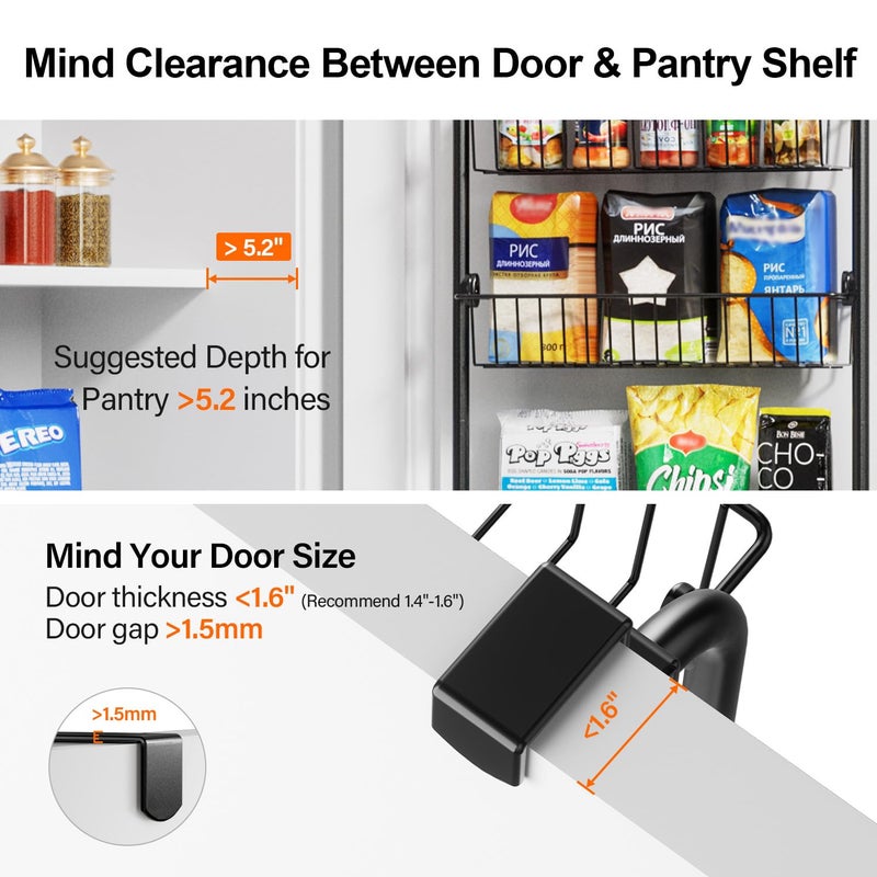 Delamu Over the Door Pantry Organizer, 6-Tier Metal Pantry Organization and Storage for Kitchen, Hanging Spice Rack Seasoning Shelves, Cabinet Door Organizer for Easy Install, D5xW18xH50 inch, Black - Image 2