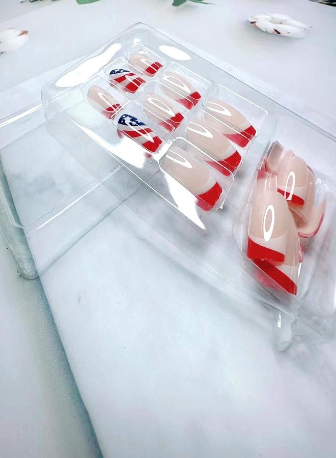 KZBTRBT 24Pcs Independence Day Press on Nails Square Red White Blue Star with Stripes Design 4th of July Fake Nails Glossy Glue on Nails Artificial Acrylic Nails Stick on Nails False Nails for Women - Image 5