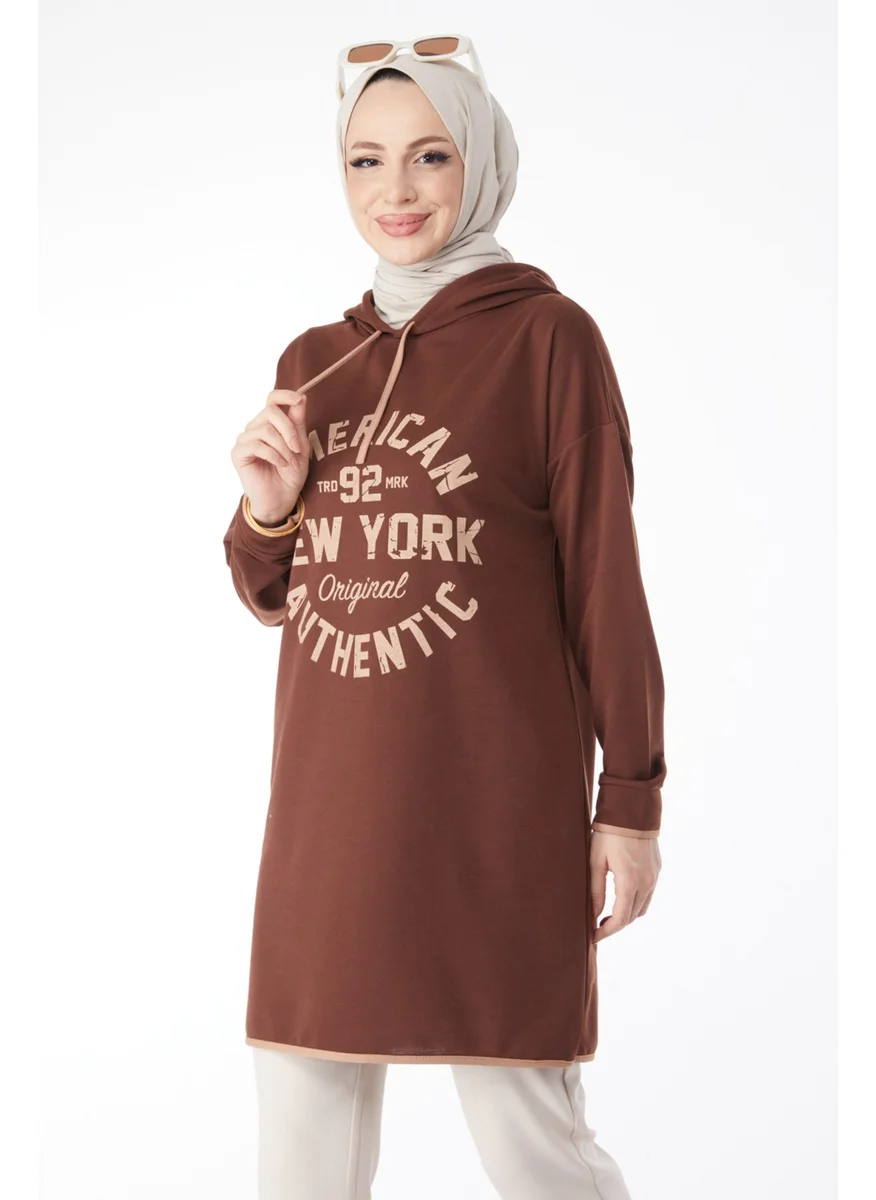Tofisa 13130-COFFEE Front Printed Sweatshirt