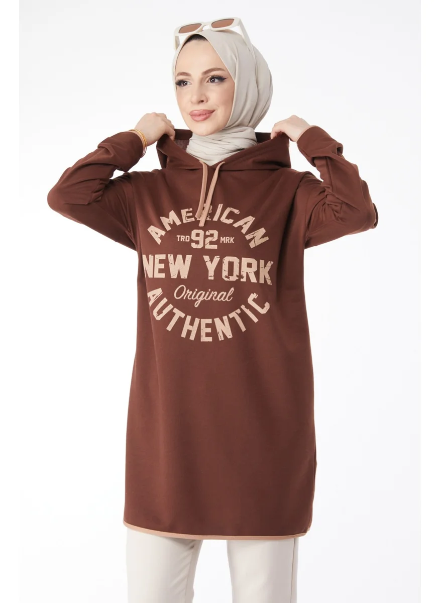 Tofisa 13130-COFFEE Front Printed Sweatshirt