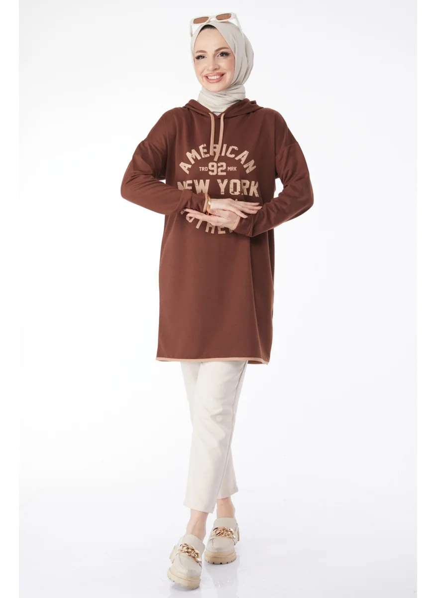 Tofisa 13130-COFFEE Front Printed Sweatshirt
