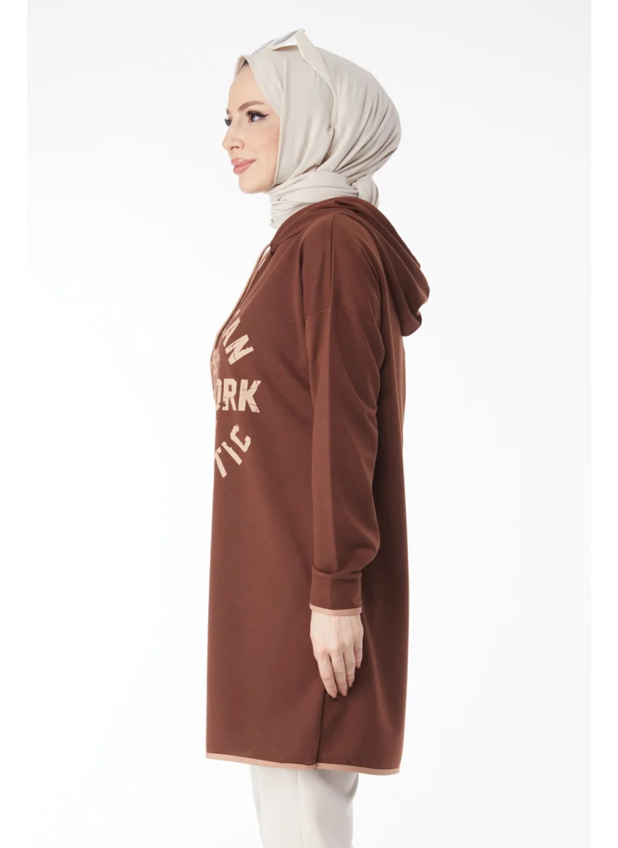 Tofisa 13130-COFFEE Front Printed Sweatshirt