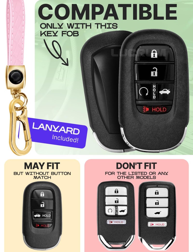 Lucrum Compatible with Honda Key Fob Cover & Leather Keychain - TPU Keyfob Case for Accord Civic CR-V HR-V Pilot Ridgeline, For 5 Button Remote (2022-2026) - Pink and Gold - Image 2