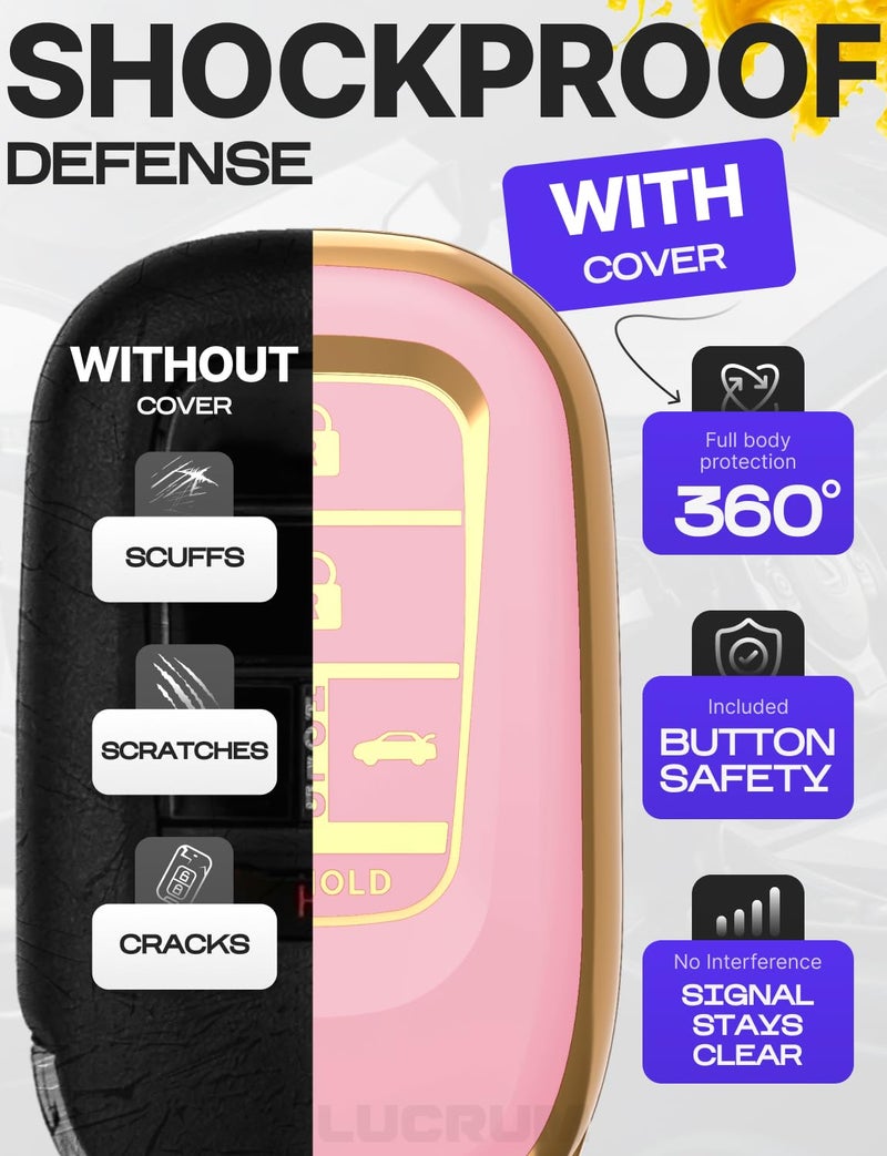 Lucrum Compatible with Honda Key Fob Cover & Leather Keychain - TPU Keyfob Case for Accord Civic CR-V HR-V Pilot Ridgeline, For 5 Button Remote (2022-2026) - Pink and Gold - Image 4