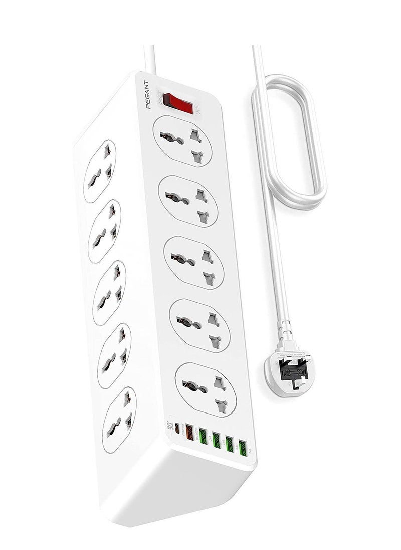 Generic 10 Way Power Extension Cord Surge Protector Strip Heavy Duty Universal Electrical Socket 5x USB-A 1x USB-C PD 30W  - Image 1