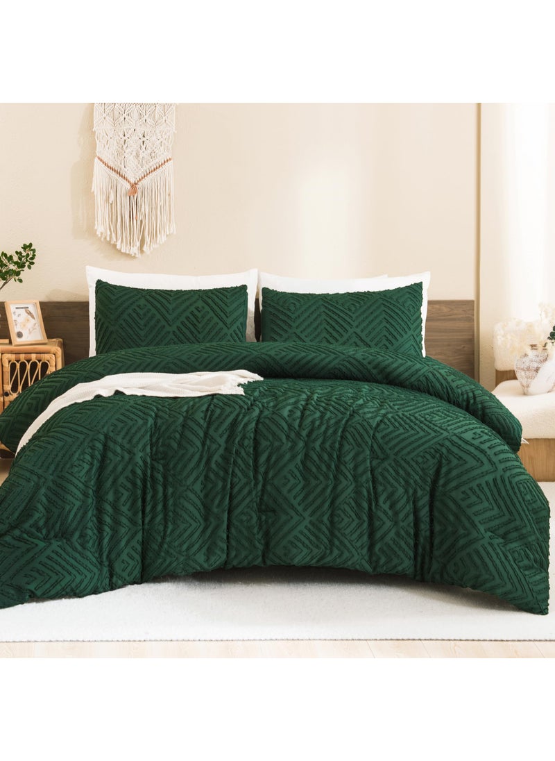 Andency Andency Dark Emerald Green Comforter King Size Set  3 Pieces Boho Bedding Set & Collections  Farmhouse Tufted Forest Green Bedding Comforter Sets for King Bed (1 Comforter 104x90In  2 Pillowcases)  - Image 1