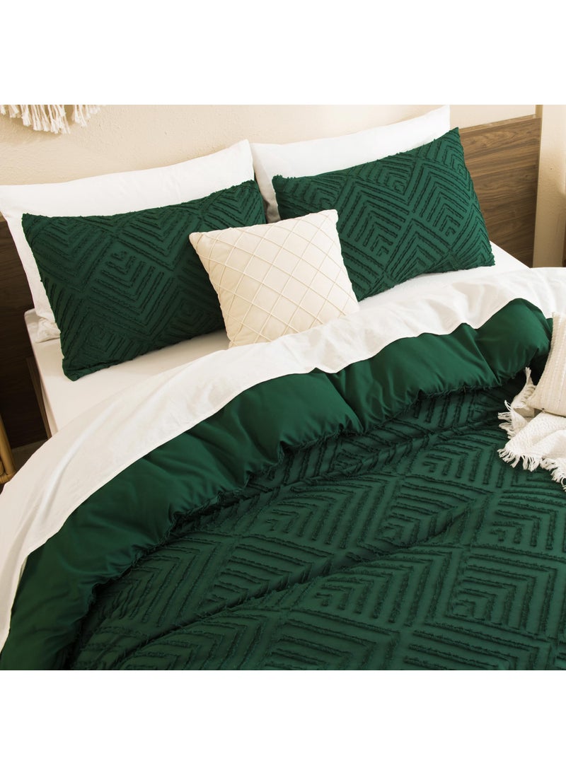 Andency Andency Dark Emerald Green Comforter King Size Set  3 Pieces Boho Bedding Set & Collections  Farmhouse Tufted Forest Green Bedding Comforter Sets for King Bed (1 Comforter 104x90In  2 Pillowcases)  - Image 4