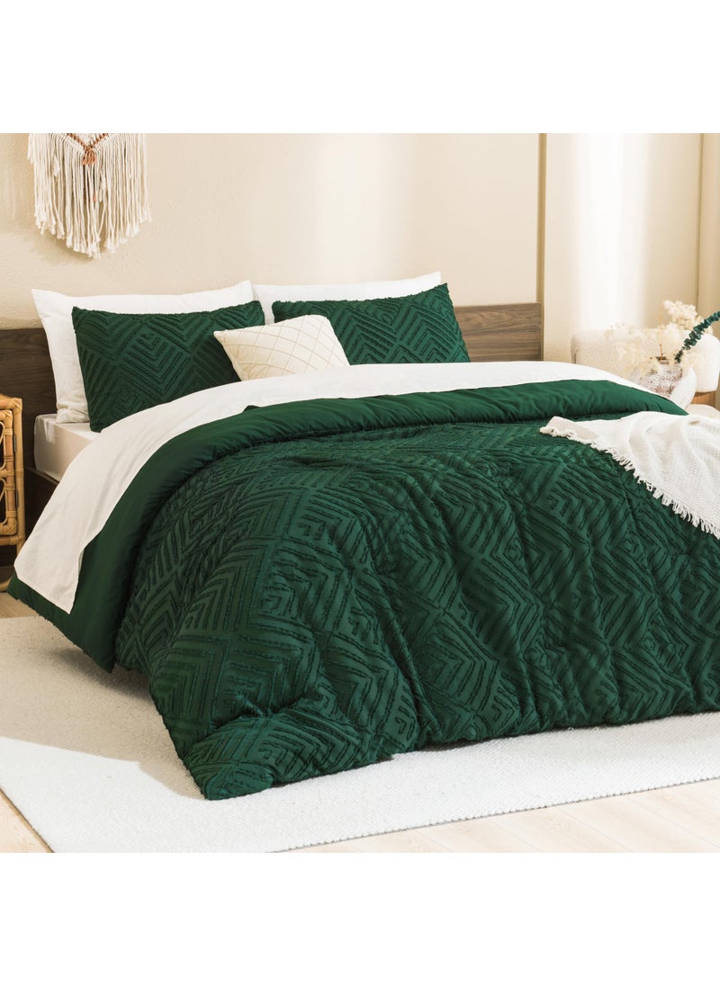 Andency Andency Dark Emerald Green Comforter King Size Set  3 Pieces Boho Bedding Set & Collections  Farmhouse Tufted Forest Green Bedding Comforter Sets for King Bed (1 Comforter 104x90In  2 Pillowcases)  - Image 2