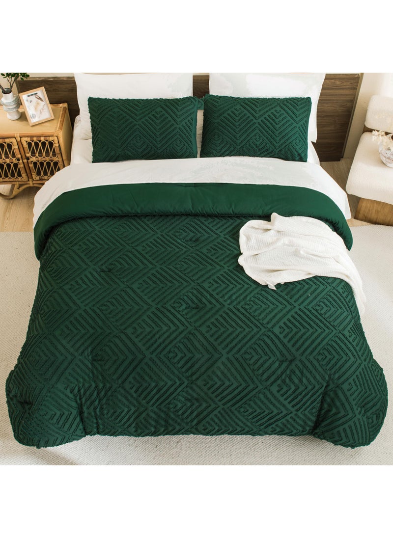 Andency Andency Dark Emerald Green Comforter King Size Set  3 Pieces Boho Bedding Set & Collections  Farmhouse Tufted Forest Green Bedding Comforter Sets for King Bed (1 Comforter 104x90In  2 Pillowcases)  - Image 3